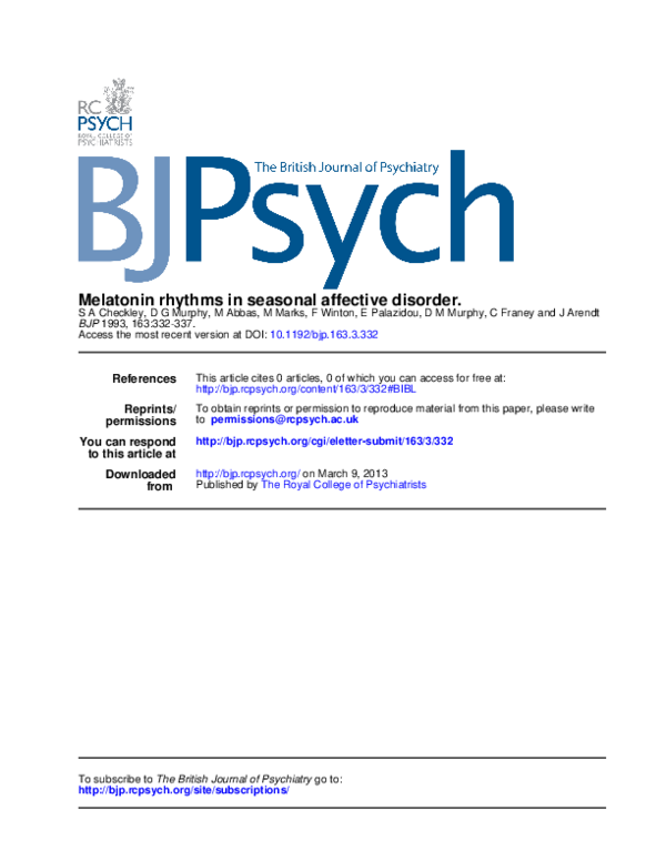 (PDF) Melatonin rhythms in seasonal affective disorder