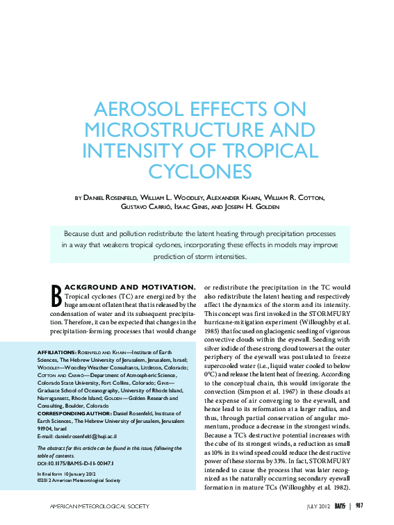(PDF) Aerosol Effects on Microstructure and Intensity of Tropical Cyclones