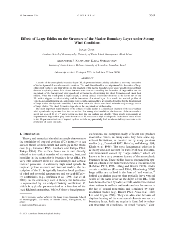 (PDF) Effects of Large Eddies on the Structure of the Marine Boundary ...