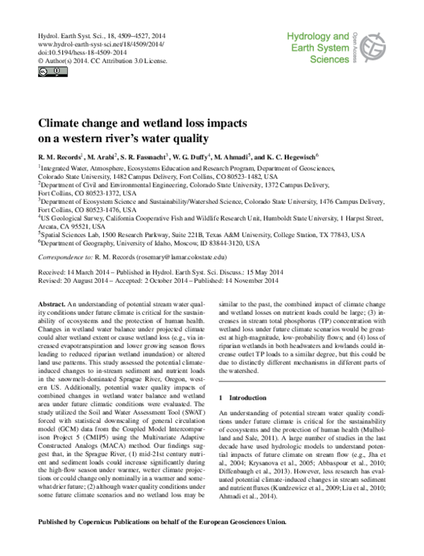 (PDF) Climate change and wetland loss impacts on a western river's ...