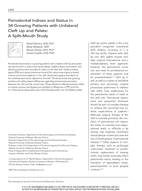 (PDF) Periodontal Indices and Status in 34 Growing Patients with ...