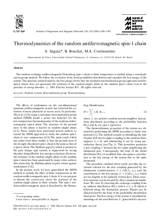 (PDF) Thermodynamics of the random antiferromagnetic spin-1 chain