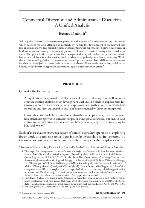 (PDF) Contractual Discretion and Administrative Discretion: A Unified ...