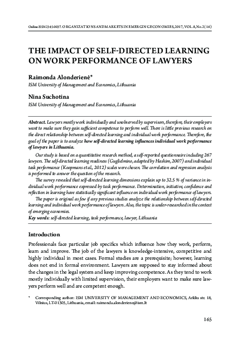 (PDF) The Impact of Self-directed Learning on Work Performance of Lawyers