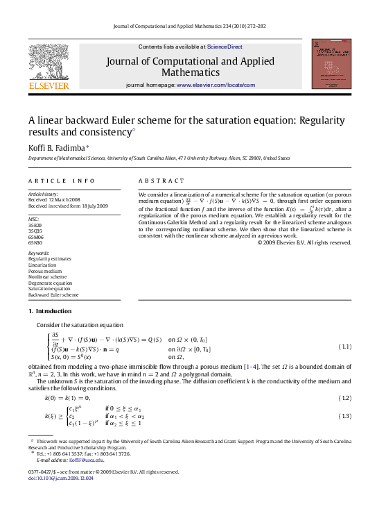 (PDF) A linear backward Euler scheme for the saturation equation ...