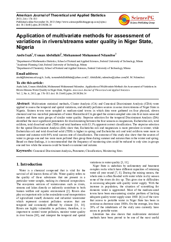 (PDF) Application of Multivariate Methods for Assessment of Variations ...