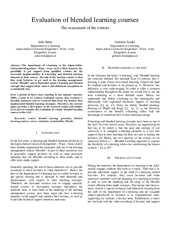 (PDF) Evaluation of blended learning courses: The assessment of the e ...