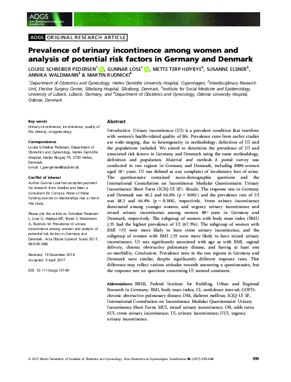 (PDF) Prevalence of urinary incontinence among women and analysis of ...