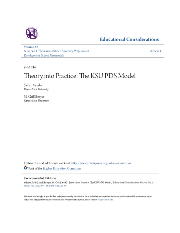 (PDF) Theory into Practice: The KSU PDS Model