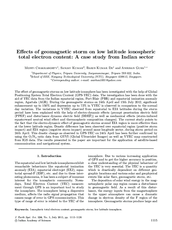 (PDF) Effects of geomagnetic storm on low latitude ionospheric total ...