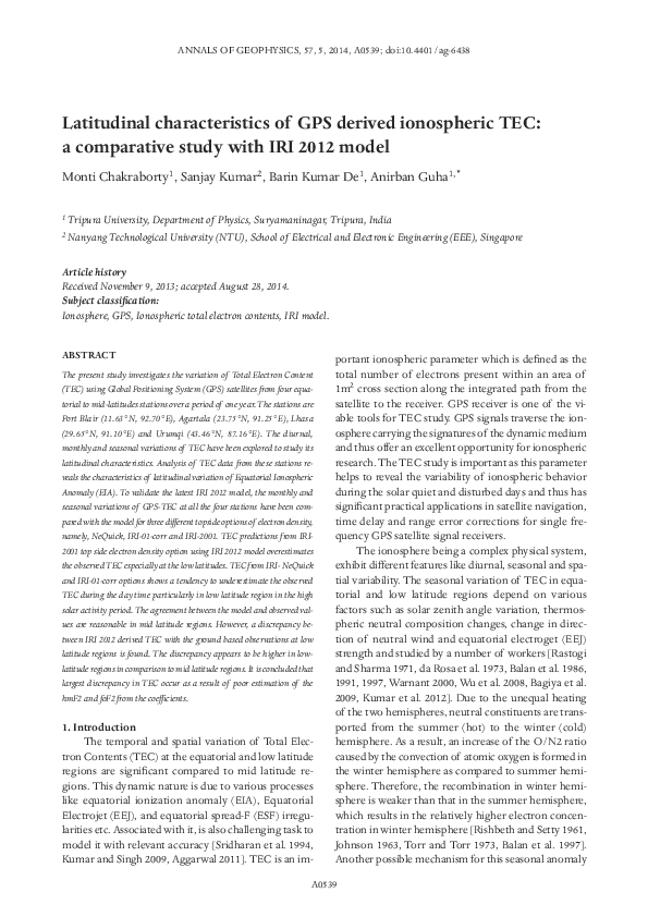 (PDF) Latitudinal characteristics of GPS derived ionospheric TEC: a ...