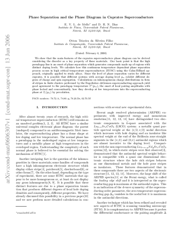 (PDF) Phase Separation and the Phase Diagram in Cuprates Superconductors