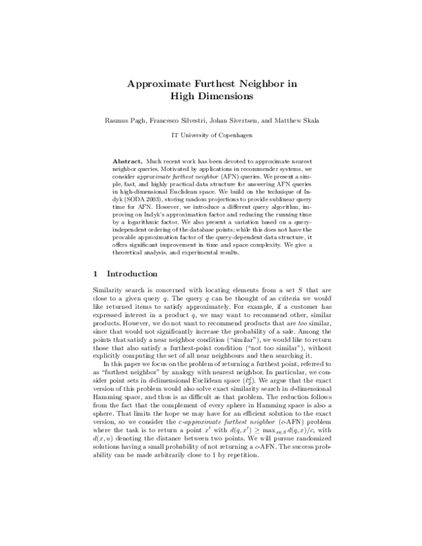 (PDF) Approximate Furthest Neighbor in High Dimensions