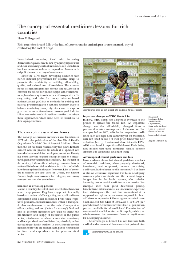 (PDF) The concept of essential medicines: lessons for rich countries