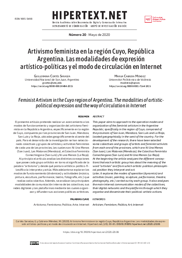 Pdf Artivismo Feminista En La Región Cuyo República Argentina Las