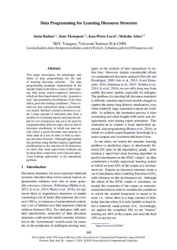 (PDF) Data Programming for Learning Discourse Structure