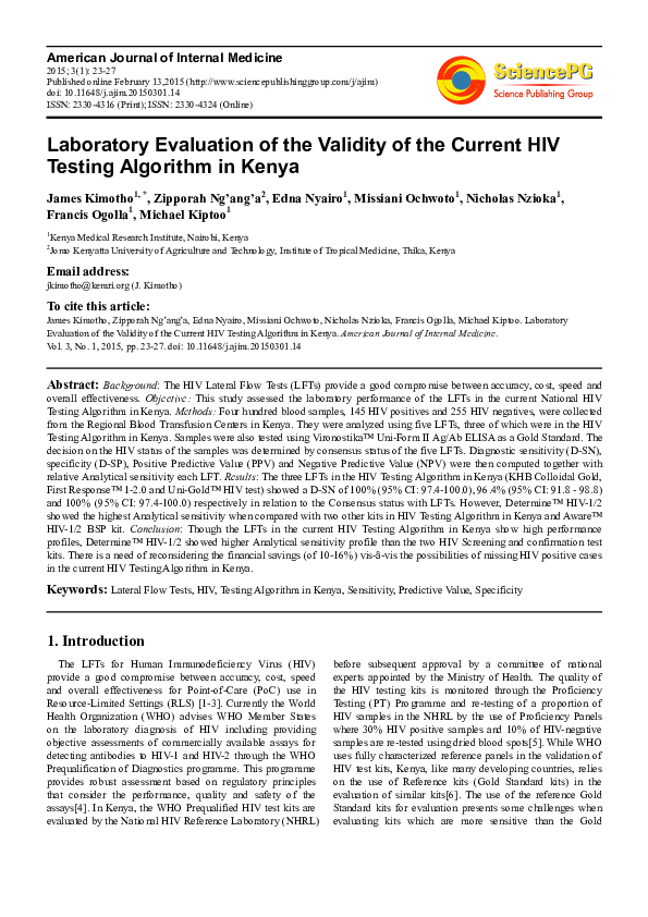 (PDF) Laboratory Evaluation of the Validity of the Current HIV Testing