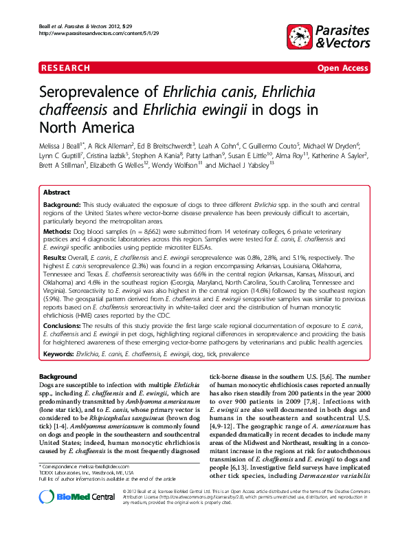 (PDF) Seroprevalence of Ehrlichia canis, Ehrlichia chaffeensis and ...