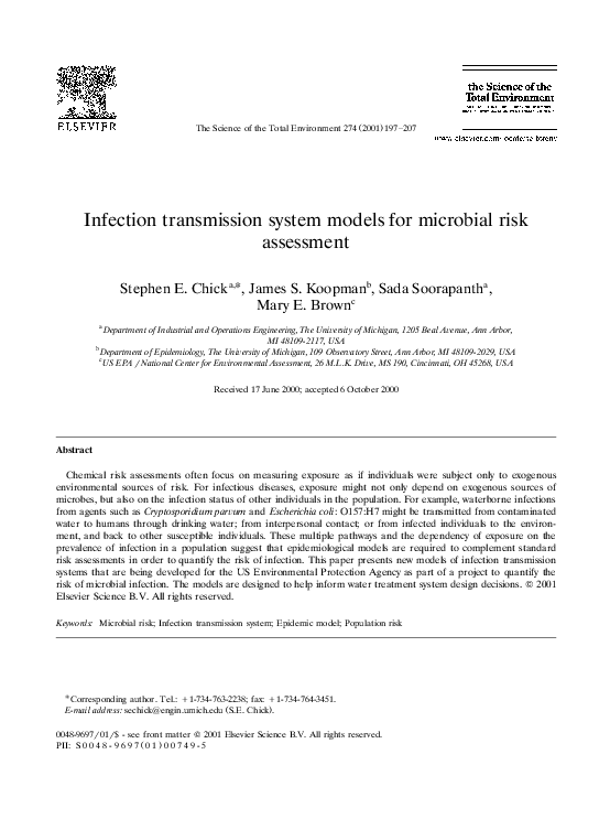 (PDF) Infection transmission system models for microbial risk assessment