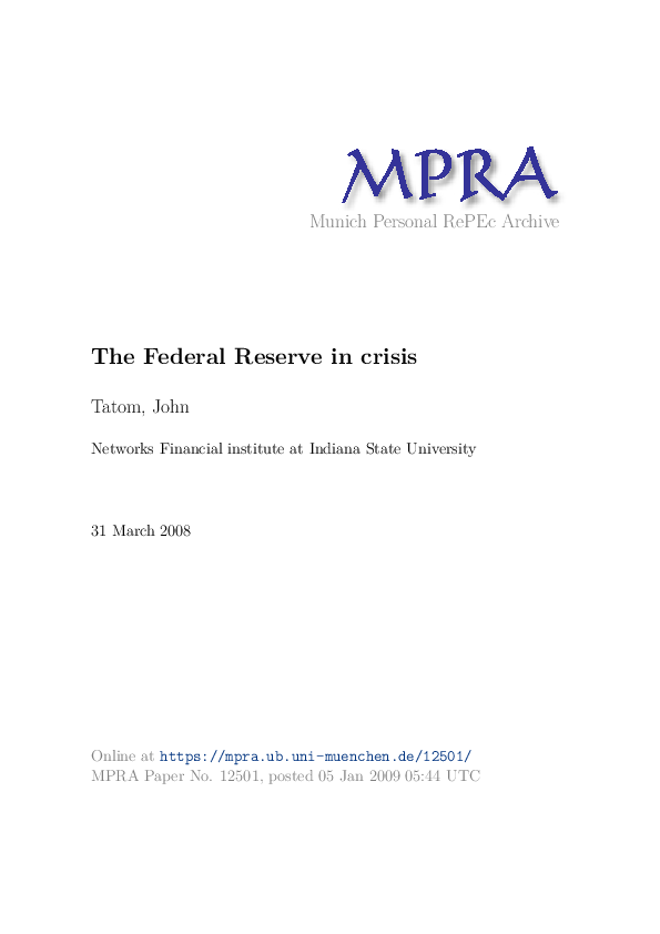 (PDF) The Federal Reserve in crisis