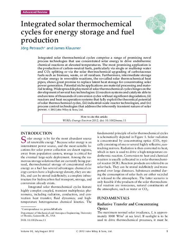 (PDF) Integrated solar thermochemical cycles for energy storage and ...