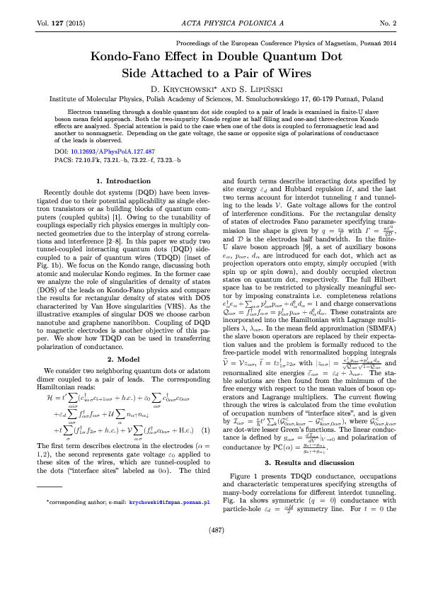 (PDF) Kondo-Fano Effect in Double Quantum Dot Side Attached to a Pair ...