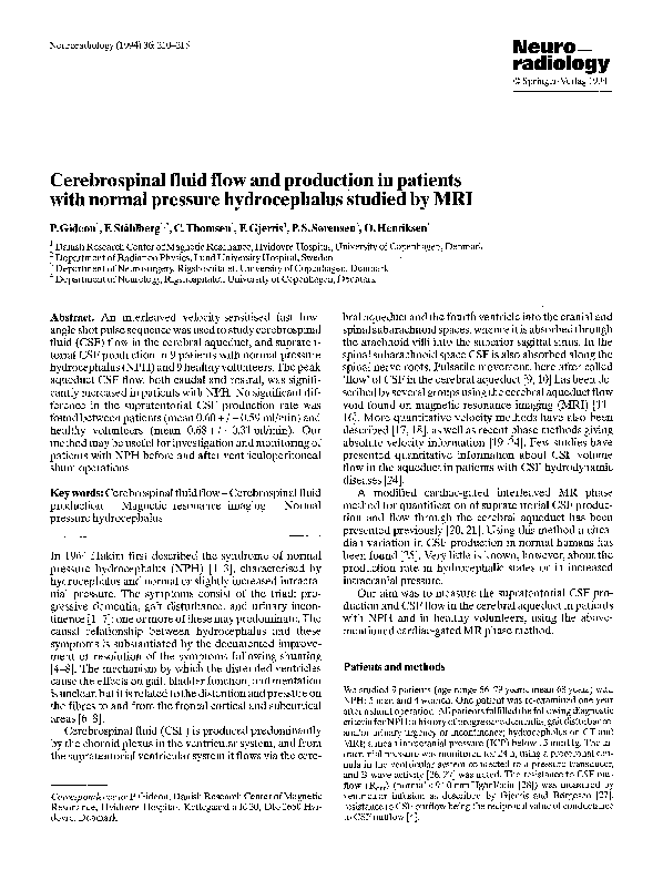 (PDF) Cerebrospinal fluid flow and production in patients with normal ...