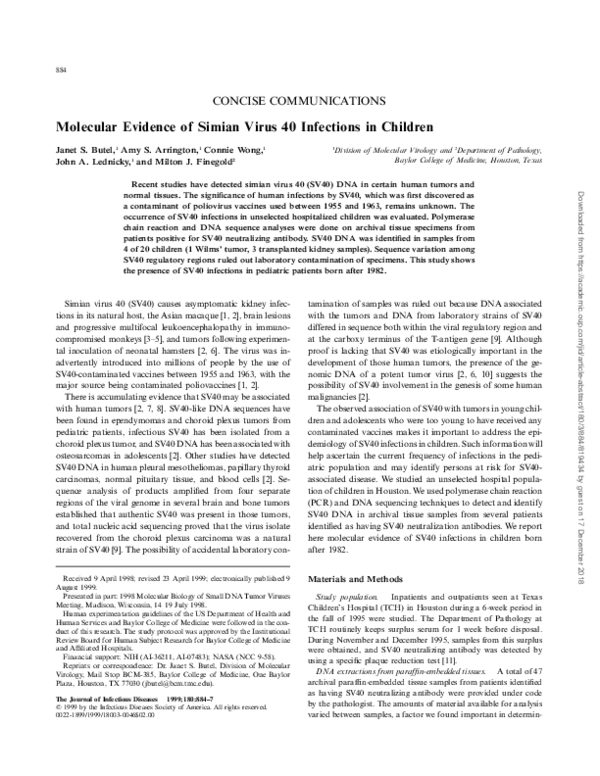 (PDF) Molecular Evidence of Simian Virus 40 Infections in Children