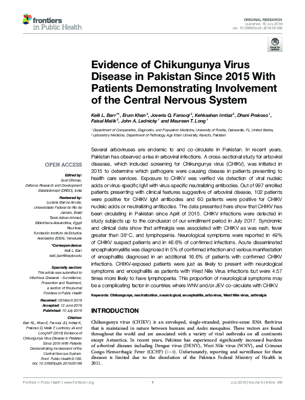 (PDF) Evidence of Chikungunya Virus Disease in Pakistan Since 2015 With ...