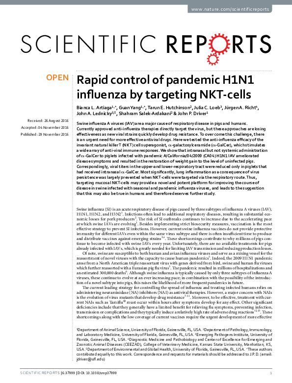 (PDF) Rapid control of pandemic H1N1 influenza by targeting NKT-cells
