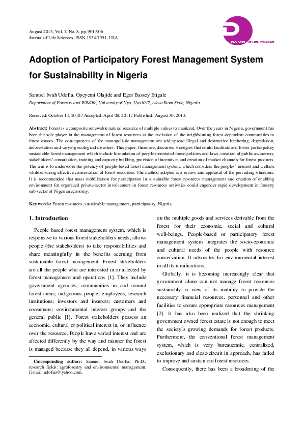 (PDF) Adoption of Participatory Forest Management System for ...