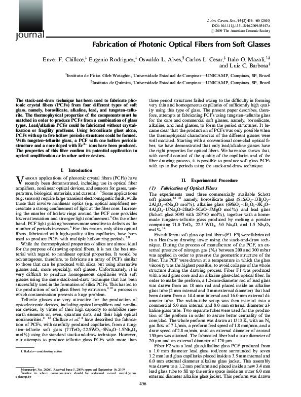 (PDF) Fabrication of Photonic Optical Fibers from Soft Glasses