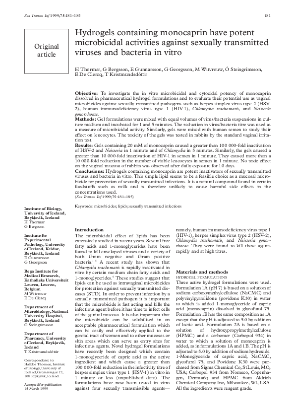 (PDF) Hydrogels containing monocaprin have potent microbicidal ...