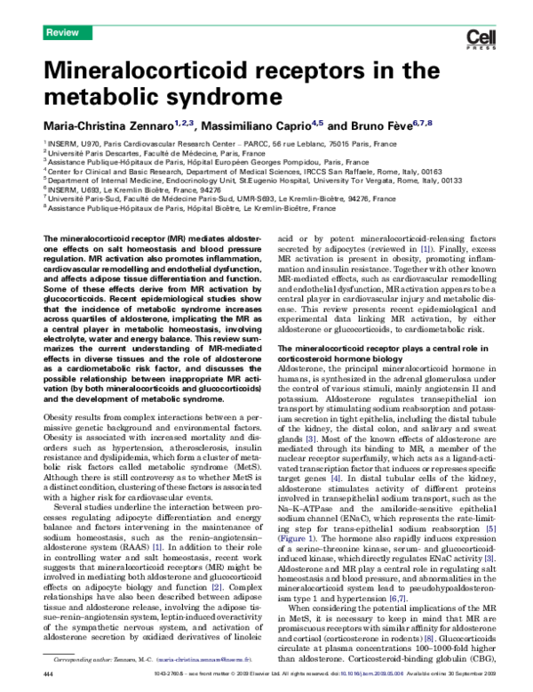 (PDF) Mineralocorticoid receptors in the metabolic syndrome