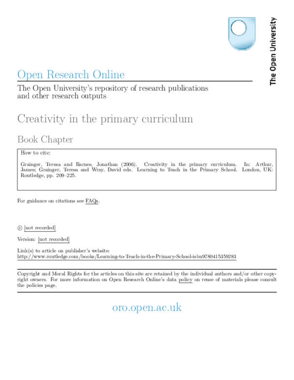 (PDF) Creativity in the Primary Curriculum