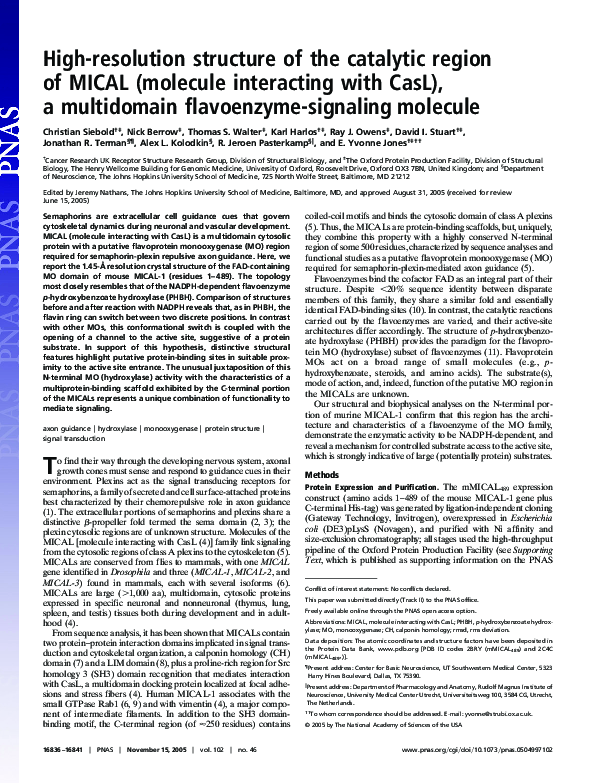 (PDF) High-resolution structure of the catalytic region of MICAL ...
