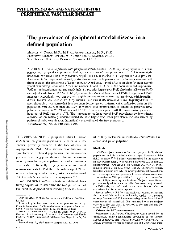(PDF) The prevalence of peripheral arterial disease in a defined population