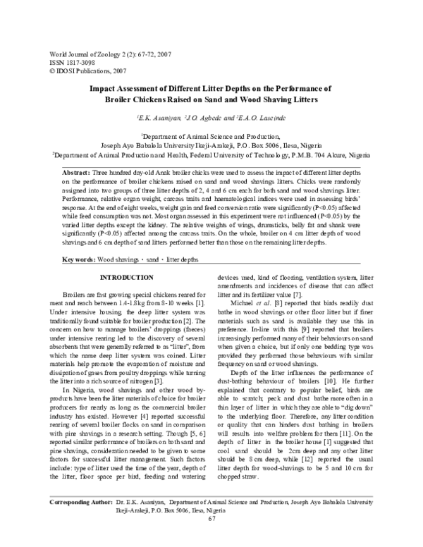 (PDF) Impact Assessment of Different Litter Depths on the Performance