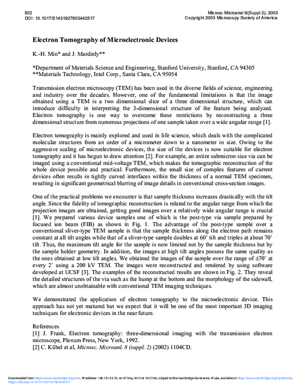 (PDF) Electron Tomography of Microelectronic Devices