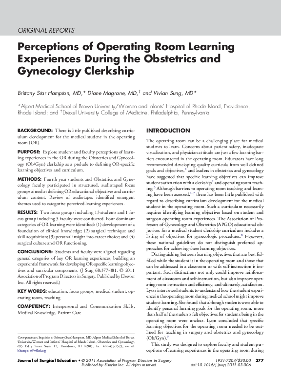 (PDF) Perceptions of Operating Room Learning Experiences During the ...