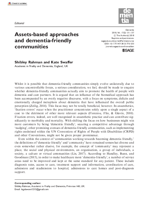(PDF) Assets-based approaches and dementia-friendly communities
