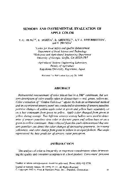 (PDF) Sensory and Instrumental Evaluation of Apple Color