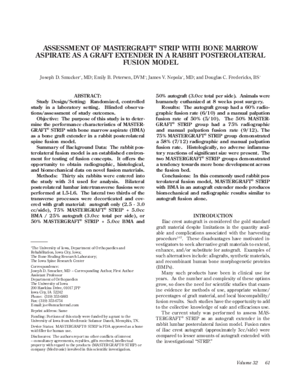 (PDF) Assessment of Mastergraft(®) strip with bone marrow aspirate as a ...