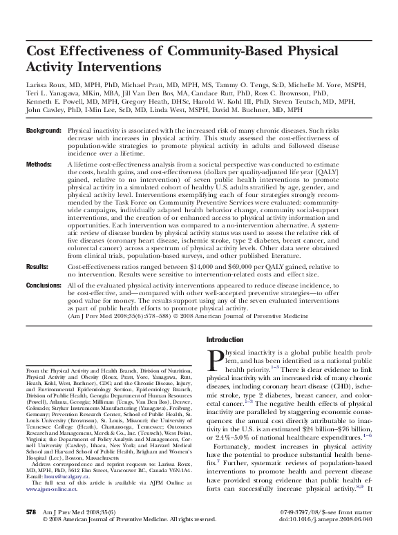 (PDF) Cost effectiveness of community-based physical activity interventions