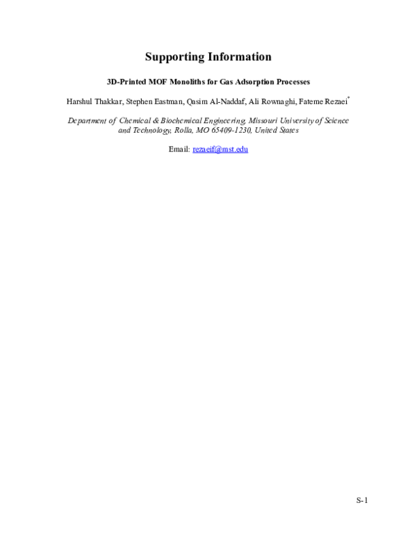 (PDF) 3D-Printed MetalOrganic Framework Monoliths for Gas Adsorption ...