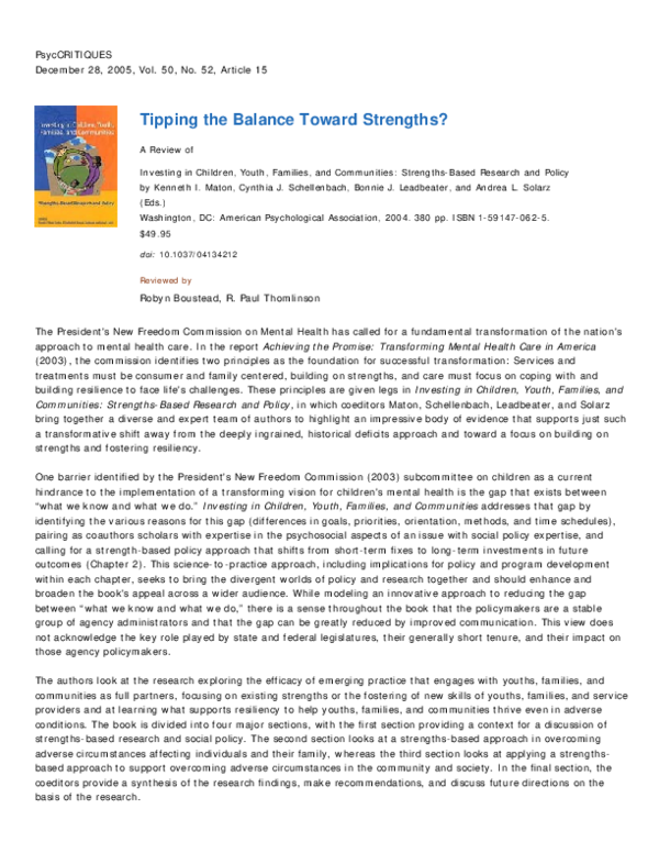 (PDF) Investing in Children, Youth, Families, and ComMunities StrengthsBased Research and