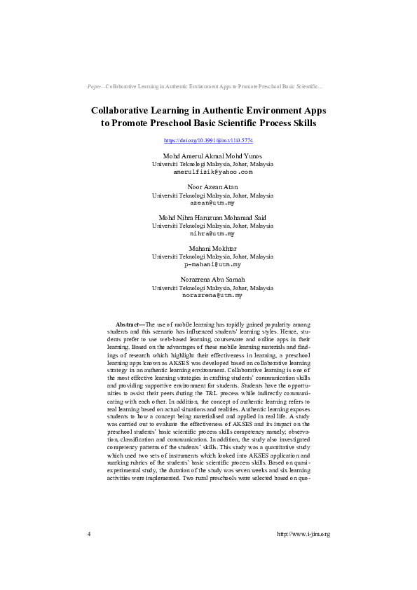 (PDF) Collaborative Learning in Authentic Environment Apps to Promote ...
