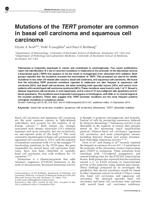 (PDF) Mutations of the TERT promoter are common in basal cell carcinoma ...