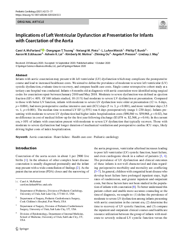 (PDF) Left Ventricular Dysfunction in Infants with Coarctation of the Aorta