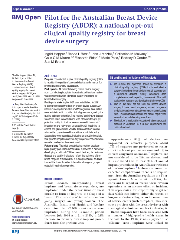 (PDF) Pilot for the Australian Breast Device Registry (ABDR): a ...